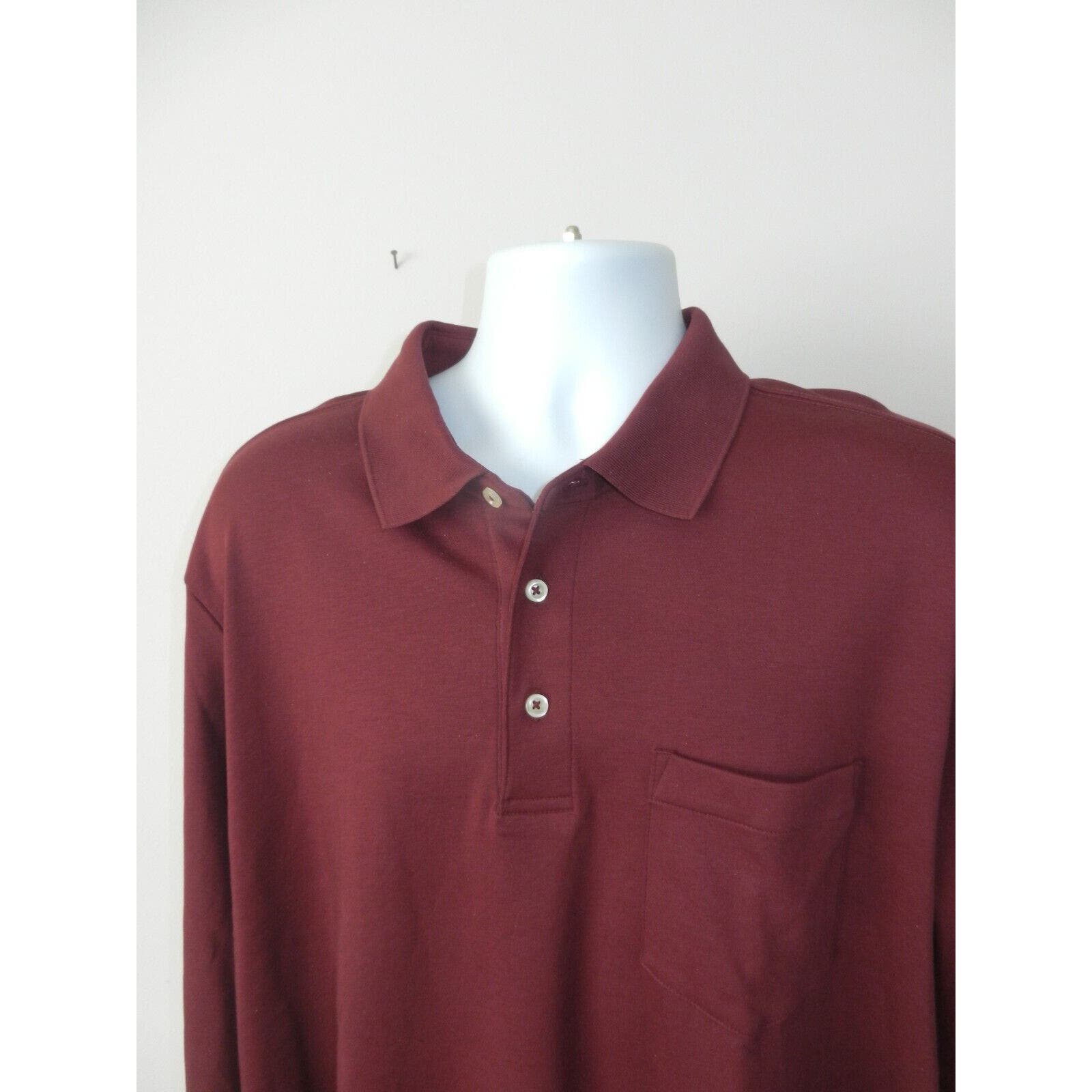 Man's Shirt By "Lands' End" Xl 46-48 Burgundy 3 Button Neck Long Sleeve, Pocket